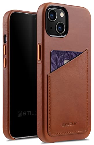 STILGUT Cover kompatibel mit iPhone 13 Mini (5.4") Hülle mit Kartenfach, Case aus Leder, Kartenhülle - Cognac Nappa von STILGUT