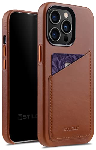 STILGUT Cover kompatibel mit iPhone 13 Pro Max Hülle mit Kartenfach, Case aus Leder, Kartenhülle - Cognac Nappa von STILGUT