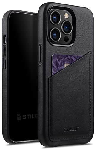 STILGUT Cover kompatibel mit iPhone 13 Pro Max Hülle mit Kartenfach, Case aus Leder, Kartenhülle - Schwarz Nappa von STILGUT