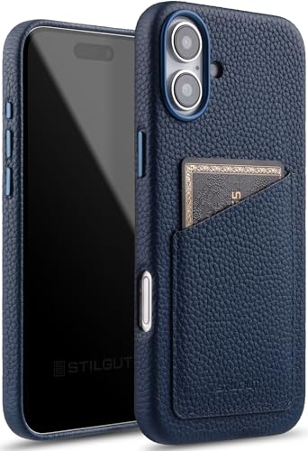 STILGUT Cover kompatibel mit iPhone 16 Hülle mit Kartenfach, Case aus Leder, Kartenhülle - Dunkelblau STILGUT Cover kompatibel mit iPhone 16 Hülle mit Kartenfach, Case aus Leder, Kartenhülle - Dunkelblau von STILGUT