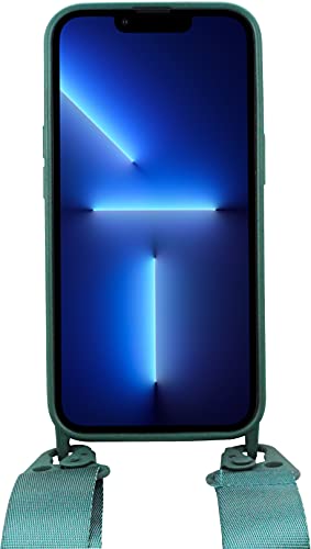STILGUT Handykette kompatibel mit iPhone 13 (6.1“) - Handyhülle mit abnehmbarem Band für iPhone 13, Hülle aus TPU zum Umhängen - Dunkelgrün von STILGUT