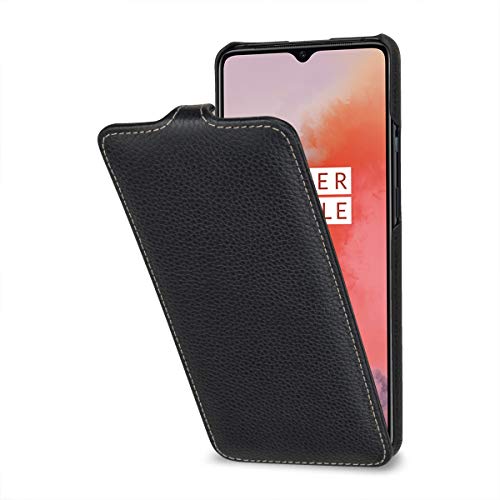 STILGUT Hülle geeignet für OnePlus 7T Lederhülle vertikales Flip-Case, schwarz von STILGUT