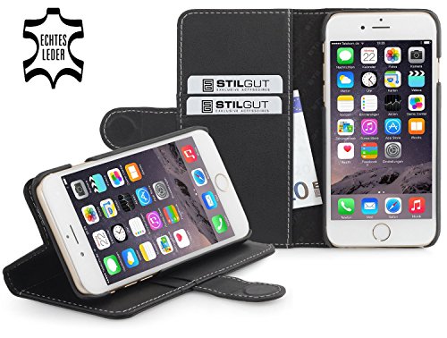 STILGUT Leder-Hülle kompatibel mit iPhone 6s Plus mit Kreditkarten-Fächern, Lasche und Standfunktion, schwarz Nappa von STILGUT