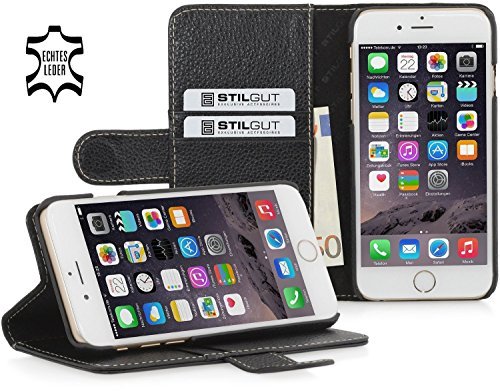 STILGUT Leder-Hülle kompatibel mit iPhone 6s Plus mit Kreditkarten-Fächern, Lasche und Standfunktion, schwarz STILGUT Leder-Hülle kompatibel mit iPhone 6s Plus mit Kreditkarten-Fächern, Lasche und Standfunktion, schwarz von STILGUT