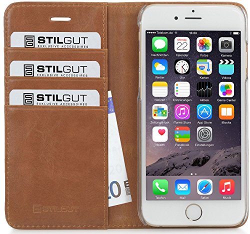 STILGUT Leder-Hülle kompatibel mit iPhone 6s Plus mit Kreditkarten-Fächern und Standfunktion, Marsala-braun von STILGUT