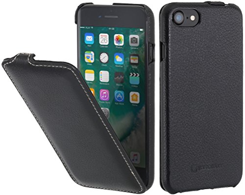 STILGUT Leder-Hülle kompatibel mit iPhone SE 3 / iPhone SE 2020 / iPhone 8 / iPhone 7 vertikales Flip-Case, Schwarz von STILGUT