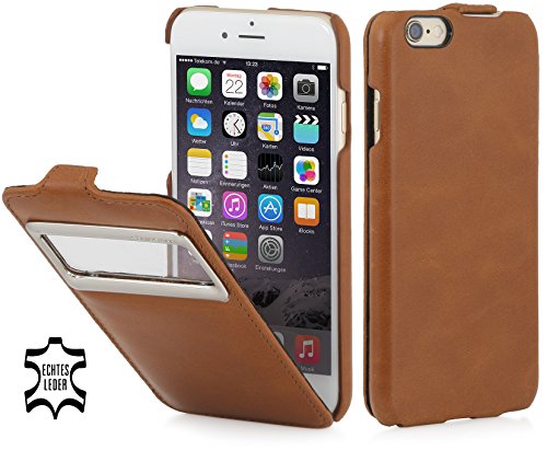 STILGUT Lederhülle kompatibel mit iPhone 6s vertikales Flip-Case mit Sichtfenster, Cognac von STILGUT