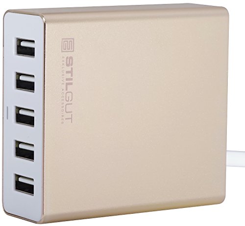 STILGUT PowerPort 34W 5 Port USB Ladegerät, USB Netzteil Ladeadapter geeignet für iPhone 11, iPad, Samsung Galaxy, Gold von STILGUT