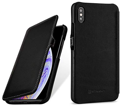 STILGUT Schutz-Hülle kompatibel mit iPhone XS Max Book Type aus Echtleder, schwarz Nappa mit Clip von STILGUT