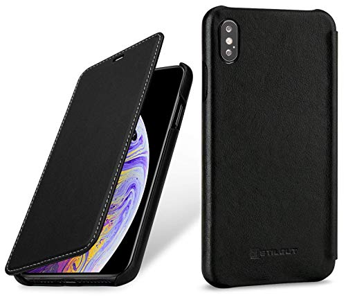 STILGUT Schutz-Hülle kompatibel mit iPhone XS Max Book Type aus Echtleder, schwarz Nappa von STILGUT