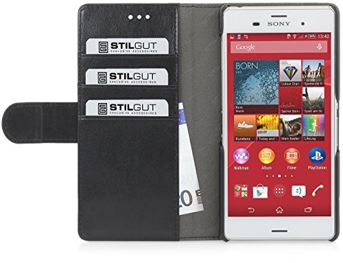 STILGUT Talis, Hülle mit Kreditkartenfach kompatibel mit Sony Xperia Z3, schwarz von STILGUT