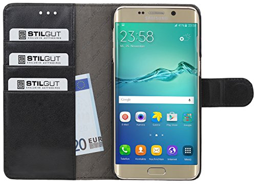 STILGUT Talis, Tasche Hülle mit Kreditkartenfach für Samsung Galaxy S6 Edge+, Schwarz von STILGUT