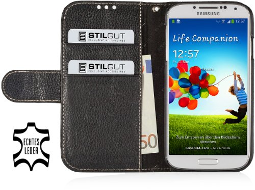 STILGUT Talis Schutz-Hülle passend für Samsung Galaxy S4 i9500 mit Kreditkarten-Fächern aus echtem Leder in Schwarz von STILGUT