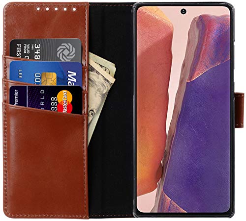 STILGUT Talis kompatibel mit Samsung Galaxy Note 20 Hülle mit Kartenfach aus Leder, Wallet Case, Handyhülle mit Fächern & Magnetverschluss - Cognac Antik von STILGUT