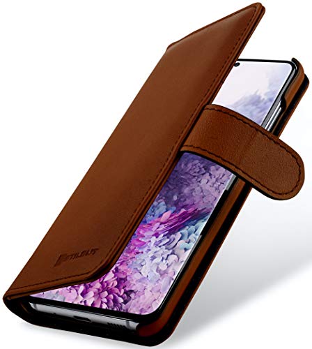 STILGUT Talis kompatibel mit Samsung Galaxy S20 Plus/S20+ Hülle mit Kartenfach aus Leder, Wallet Case, Lederhülle mit Fächern & Magnet-Verschluss - Braun Antik von STILGUT