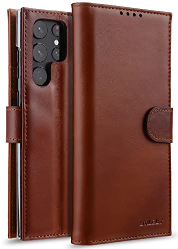 STILGUT Talis kompatibel mit Samsung Galaxy S22 Ultra Hülle mit Kartenfach aus Leder, Wallet Case, Lederhülle mit Fächern & Standfunktion - Cognac von STILGUT