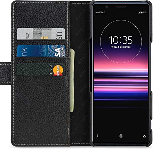 STILGUT Talis kompatibel mit Sony Xperia 5 II Hülle mit Kartenfach aus Leder, Wallet Case, Lederhülle mit Fächern & Verschluss - Schwarz von STILGUT