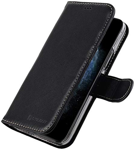 STILGUT Talis kompatibel mit iPhone 12 Mini Hülle mit Kartenfach aus Leder, Wallet Case, Handyhülle mit Fächern & Magnetverschluss - Schwarz Nappa von STILGUT