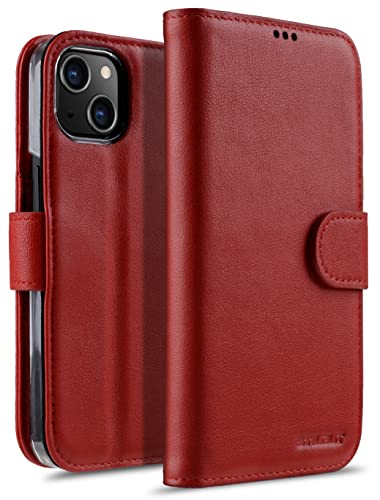 STILGUT Talis kompatibel mit iPhone 13 Mini (5.4“) Hülle mit Kartenfach aus Leder, Flip Cover, Wallet Case, Handyhülle mit Fächern, Standfunktion & Verschluss - Rot Nappa von STILGUT