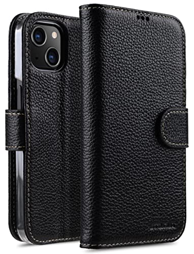 STILGUT Talis kompatibel mit iPhone 13 Mini (5.4“) Hülle mit Kartenfach aus Leder, Flip Cover, Wallet Case, Handyhülle mit Fächern, Standfunktion & Verschluss - Schwarz von STILGUT