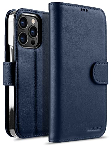 STILGUT Talis kompatibel mit iPhone 13 Pro Max (6.7“) Hülle mit Kartenfach aus Leder, Flip Cover, Wallet Case, Handyhülle mit Fächern, Standfunktion & Verschluss - Dunkelblau Nappa von STILGUT