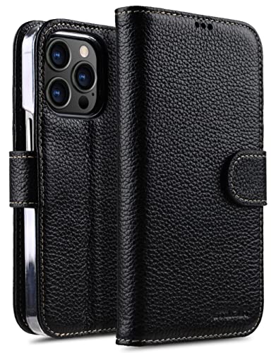 STILGUT Talis kompatibel mit iPhone 13 Pro Max (6.7“) Hülle mit Kartenfach aus Leder, Flip Cover, Wallet Case, Handyhülle mit Fächern, Standfunktion & Verschluss - Schwarz von STILGUT