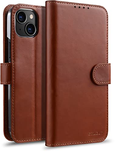 STILGUT Talis kompatibel mit iPhone 14 Plus (6.7") Hülle mit Kartenfach aus Leder, Flip Cover, Handyhülle mit Fächern & Standfunktion - Cognac von STILGUT