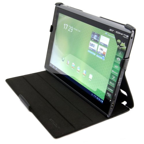 STILGUT UltraSlim Case extrem flaches Etui in schwarz mit Stand- und Präsentationsfunktion für Acer Iconia Tab A500 von STILGUT