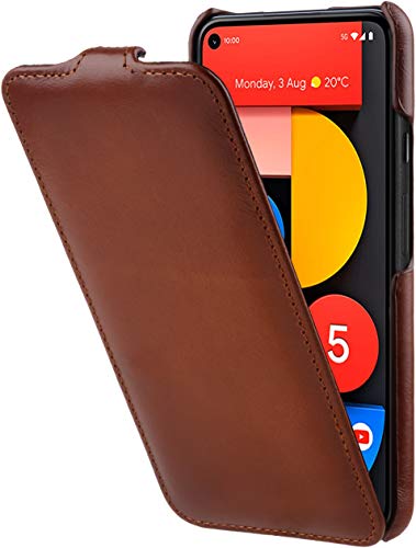 STILGUT UltraSlim kompatibel mit Google Pixel 5 Hülle – Pixel 5 Flip Case aus Leder, Klapphülle, Handyhülle, Lederhülle - Cognac Antik von STILGUT