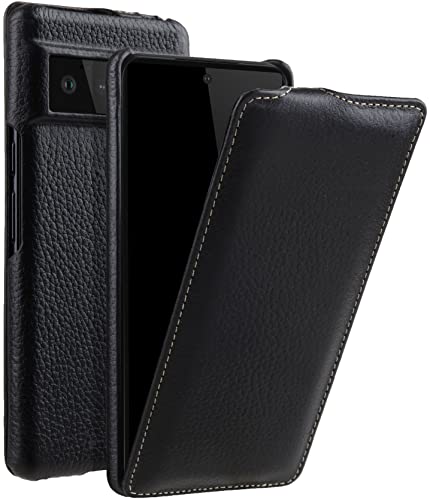 STILGUT UltraSlim kompatibel mit Google Pixel 6 Pro Hülle - Pixel 6 Pro Flip Case aus Leder, Klapphülle, Handyhülle, Lederhülle - Schwarz von STILGUT
