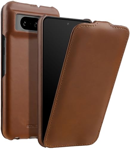 STILGUT UltraSlim kompatibel mit Google Pixel 8 Hülle - Pixel 8 Flip Case aus Leder, Klapphülle, Handyhülle, Lederhülle - Cognac von STILGUT