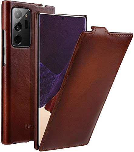 STILGUT UltraSlim kompatibel mit Samsung Galaxy Note 20 Ultra Hülle aus Leder - Samsung Note 20 Ultra Flip Case, Klapphülle, Handyhülle, Lederhülle - Cognac Antik von STILGUT