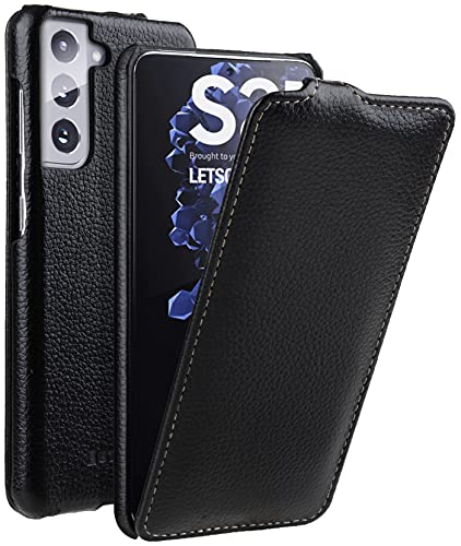 STILGUT UltraSlim kompatibel mit Samsung Galaxy S21 Hülle - Samsung S21 5G Flip Case aus Leder, Klapphülle, Handyhülle, Lederhülle - Schwarz von STILGUT