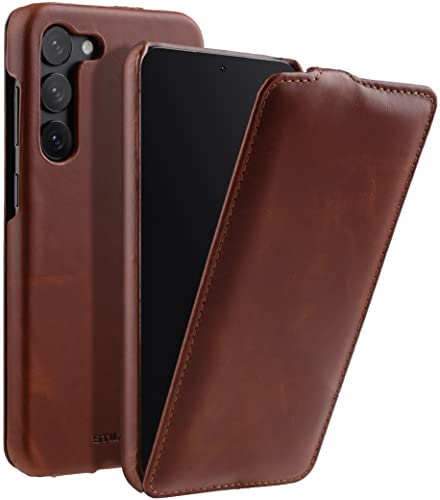 STILGUT UltraSlim kompatibel mit Samsung Galaxy S23 Plus Hülle - Samsung S23 Plus Flip Case aus Leder, Klapphülle, Handyhülle, Lederhülle - Cognac von STILGUT