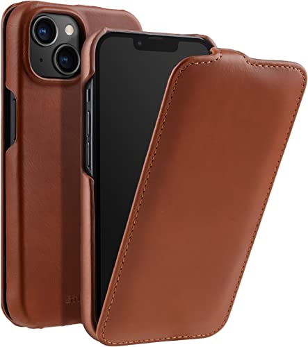 STILGUT UltraSlim kompatibel mit iPhone 14 (6.1“) Hülle - iPhone 14 Flip Case aus Leder, Klapphülle, Handyhülle, Lederhülle - Cognac von STILGUT