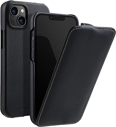 STILGUT UltraSlim kompatibel mit iPhone 14 Plus (6.7") Hülle - iPhone 14 Plus Flip Case aus Leder, Klapphülle, Handyhülle, Lederhülle - Schwarz Nappa von STILGUT