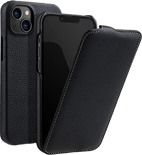 STILGUT UltraSlim kompatibel mit iPhone 14 Plus (6.7") Hülle - iPhone 14 Plus Flip Case aus Leder, Klapphülle, Handyhülle, Lederhülle - Schwarz von STILGUT