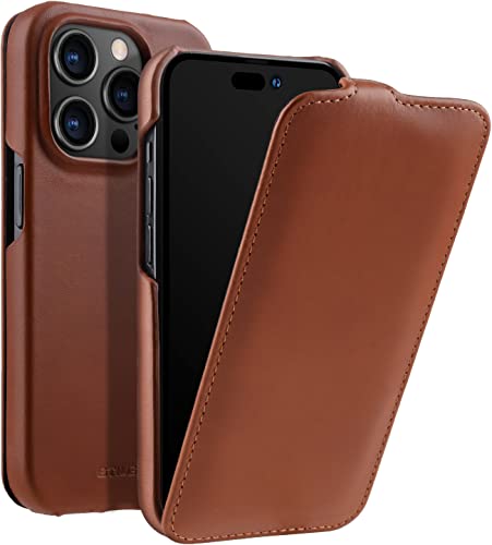 STILGUT UltraSlim kompatibel mit iPhone 14 Pro (6.1“) Hülle - iPhone 14 Pro Flip Case aus Leder, Klapphülle, Handyhülle, Lederhülle - Cognac von STILGUT