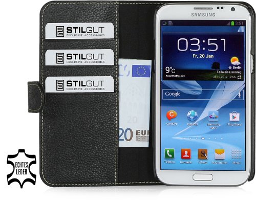 STILGUT Exklusive Ledertasche Talis Book Type mit Visitenkartenfach passend für Samsung Galaxy Note 2 N7100, schwarz von STILGUT