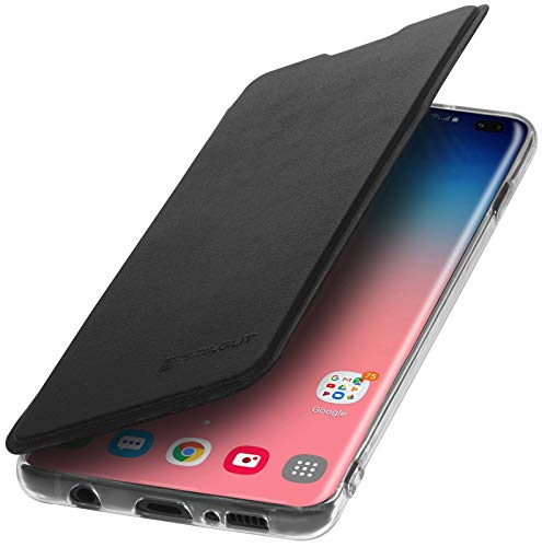 StilGut Hülle aus Leder und durchsichtigem TPU für Galaxy S10 Plus mit NFC/RFID Blocker, Schwarz/transparent von STILGUT