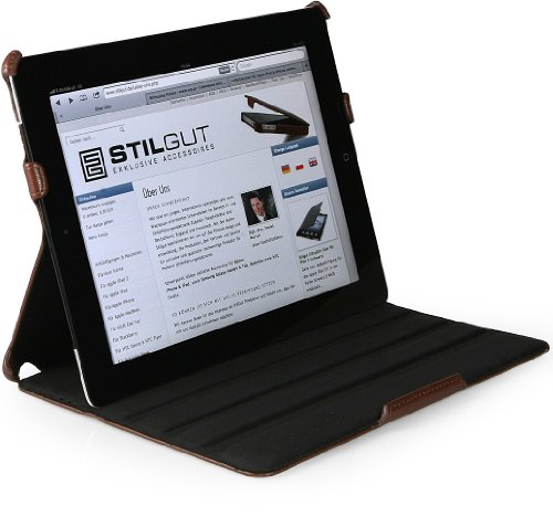 StilGut Hülle mit Stand-Funktion kompatibel mit iPad 3 & iPad 4 UltraSlim, Cognac von STILGUT