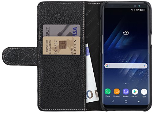 StilGut - Talis Schutz-Hülle kompatibel mit Samsung Galaxy S8+ mit Kreditkarten-Fächern aus echtem Leder, schwarz von STILGUT