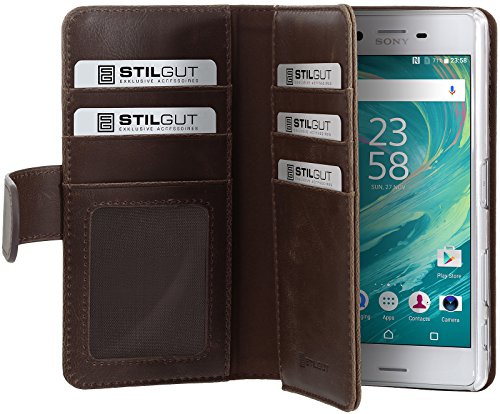 StilGut Talis XL Schutz-Hülle kompatibel mit Sony Xperia X Performance mit Kreditkarten-Fächern, Kaffee von STILGUT