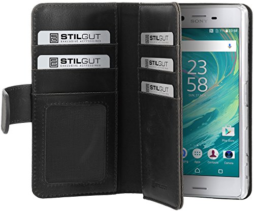 StilGut Talis XL Schutz-Hülle kompatibel mit Sony Xperia X Performance mit Kreditkarten-Fächern, Schwarz von STILGUT