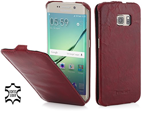 StilGut UltraSlim Case, Hülle Tasche aus Leder für Samsung Galaxy S6 Edge, Lava rot von STILGUT