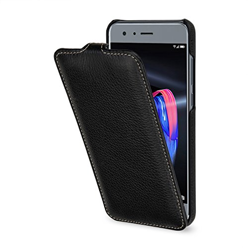 StilGut UltraSlim Case Hülle Leder-Tasche für Huawei Honor 9. Dünnes Flip-Case vertikal klappbar aus Echtleder für das Original Huawei Honor 9, Schwarz von STILGUT