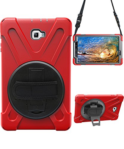 STLDM Schutzhülle für Galaxy Tab A 10,1 Zoll (25,7 cm), strapazierfähig, stoßfest, dreilagig, Hybrid-Schutzhülle für Samsung Galaxy Tab A 25,7 cm (10,1 Zoll), mit Standfunktion, Schultergurt rot rot von STLDM