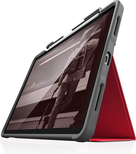 STM Bags Dux Plus Case Folio Schutzhülle für Apple 11" iPad Pro (2018) - rot/transparent [Lädt Apple Pencil 2 kabellos I Militär Standard I Wasserabweisend I Standfunktion I wake/sleep] von STM