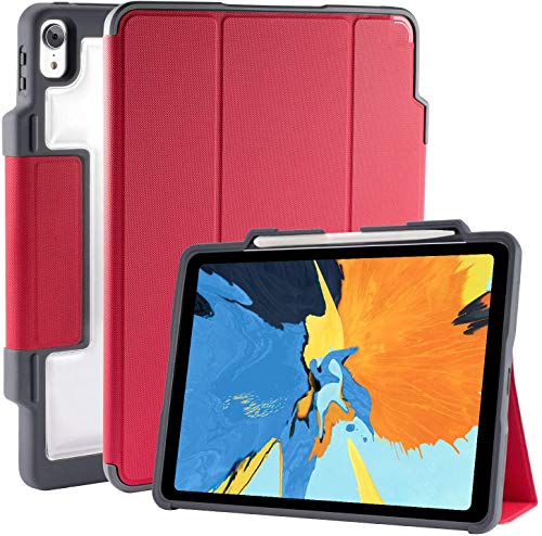STM Bags Dux Plus Case Folio Schutzhülle für Apple 12,9" iPad Pro (2018) - rot/transparent [Lädt Apple Pencil 2 kabellos I Militär Standard I Wasserabweisend I Standfunktion I Wake/Sleep] von STM