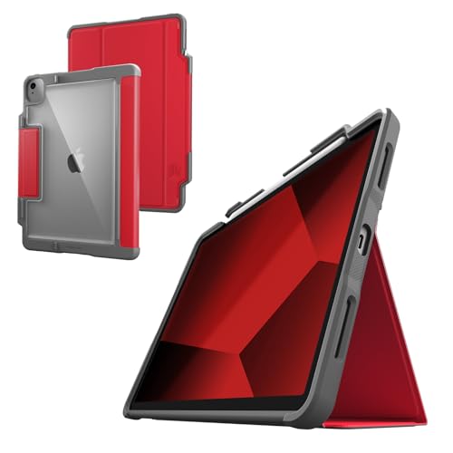 STM Dux Plus für iPad Air (2024 M2 6. / 11 Zoll 5. / 11 Zoll 4. Generation): Ultra-Schutz, leicht mit transparenter Rückseite, Apple-Stifthalter, batteriesparende EIN-/Aus-Abdeckung, Rot von STM